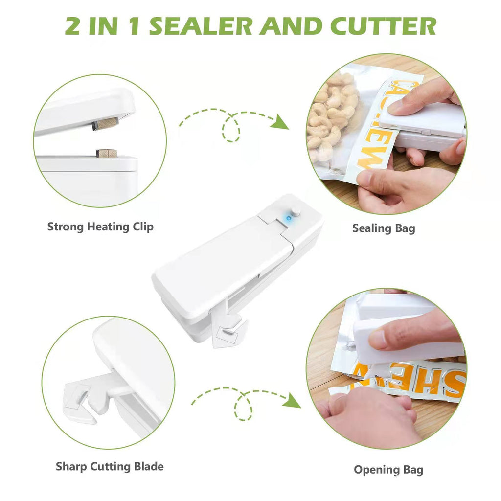 Mini Sellador de Bolsas 2 en 1 Recargable con Cortador